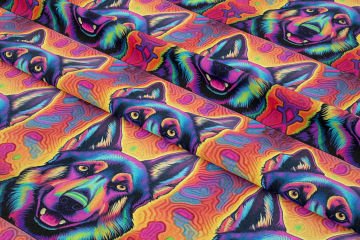 Renkli İllüstrasyon Alman Çoban Köpeği Desenli Dijital Baskılı Tasarım Kumaş