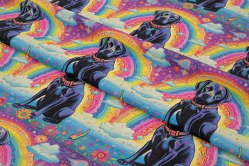 Renkli İllüstrasyon Labrador Retriever Desenli Dijital Baskılı Tasarım Kumaş