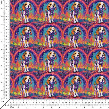 Renkli İllüstrasyon Beagle Desenli Dijital Baskılı Tasarım Kumaş