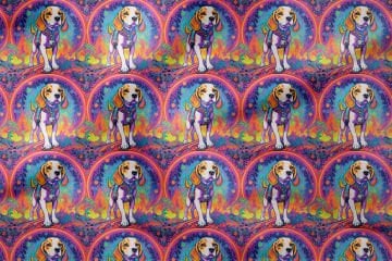 Renkli İllüstrasyon Beagle Desenli Dijital Baskılı Tasarım Kumaş