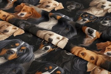Sevimli Sıralı Köpekli Dijital Baskılı Tasarım Kumaş