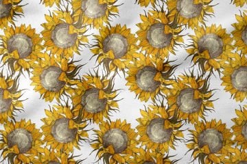 Hoşgeldin Bahar - Çizgisel Ayçiçekli Desenli Dijital Baskı Tasarım Kumaş