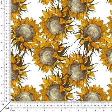 Hoşgeldin Bahar - Çizgisel Ayçiçekli Desenli Dijital Baskı Tasarım Kumaş