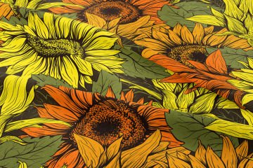 Hoşgeldin Bahar - Ayçiçekli Yaprak Desenli Dijital Baskı Tasarım Kumaş