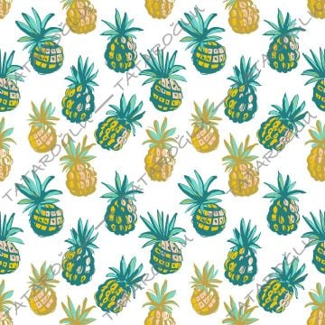 Beyaz Zemin Üzerine Sarı Yeşil Ananas Desenli Kumaş(SONBAHAR İNDİRİMİ)