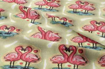 Sevgili Flamingo Desenli Dijital Baskı Kumaş