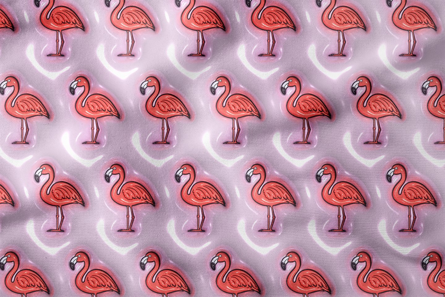 Lila Zeminli Flamingo Desenli Dijital Baskı Kumaş