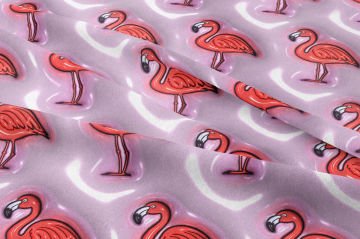 Lila Zeminli Flamingo Desenli Dijital Baskı Kumaş