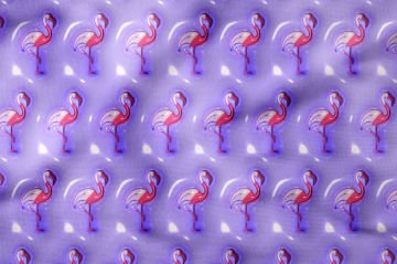 Mor Zeminli Flamingo Desenli Dijital Baskı Kumaş