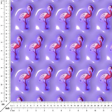 Mor Zeminli Flamingo Desenli Dijital Baskı Kumaş