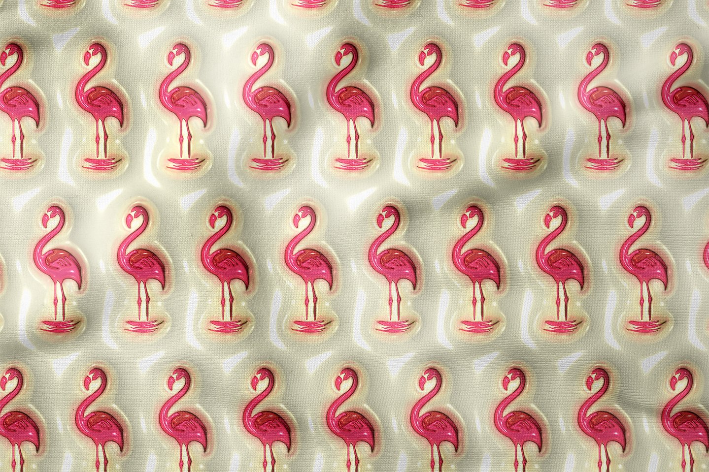 Krem Zeminli Flamingo Desenli Dijital Baskı Kumaş
