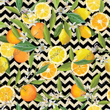 Limon Serisi-Zigzag Zemin Üzerine Limon Dilimli Kumaş