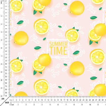 Limon Serisi-Toz Pembe Zemin Üzerine Summer Yazılı Limon Kumaş