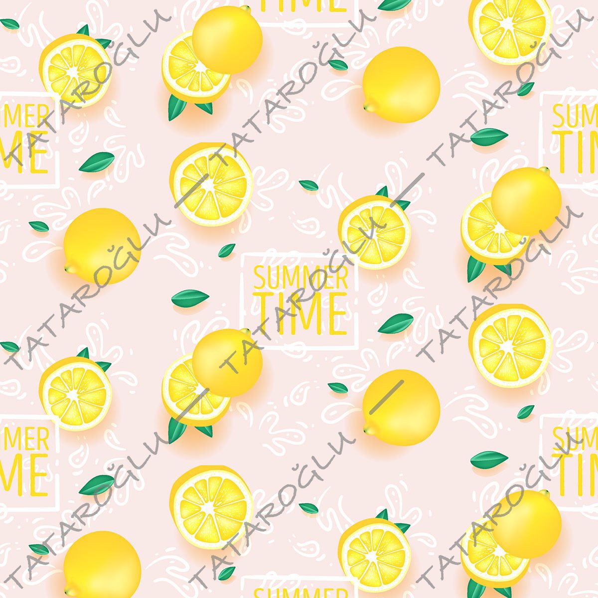 Limon Serisi-Toz Pembe Zemin Üzerine Summer Yazılı Limon Kumaş
