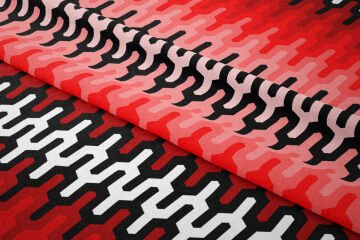 Kırmızı Pembe Siyah Petek Dokulu Geometrik Desenli Dijital Baskılı Kumaş