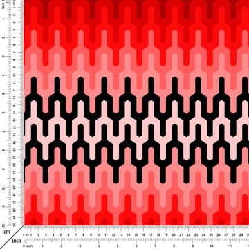 Kırmızı Pembe Siyah Petek Dokulu Geometrik Desenli Dijital Baskılı Kumaş