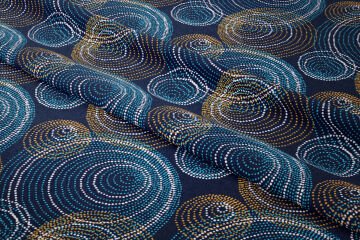 Lacivert Zemin Üzerine Beyaz Sarı Mavi Yuvarlak Geometrik Desenli Baskılı Kumaş
