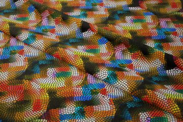 Renkli Küçük Karelerde Oluşan Yuvarlak Geometrik Desenli Baskılı Kumaş