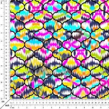 Renkli Geometrik Siyah Sur Desenli Dijital Baskılı Kumaş