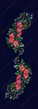 50 cm'lik Runner Mavi Zeminli Pembe Çiçek Desenli Kumaş