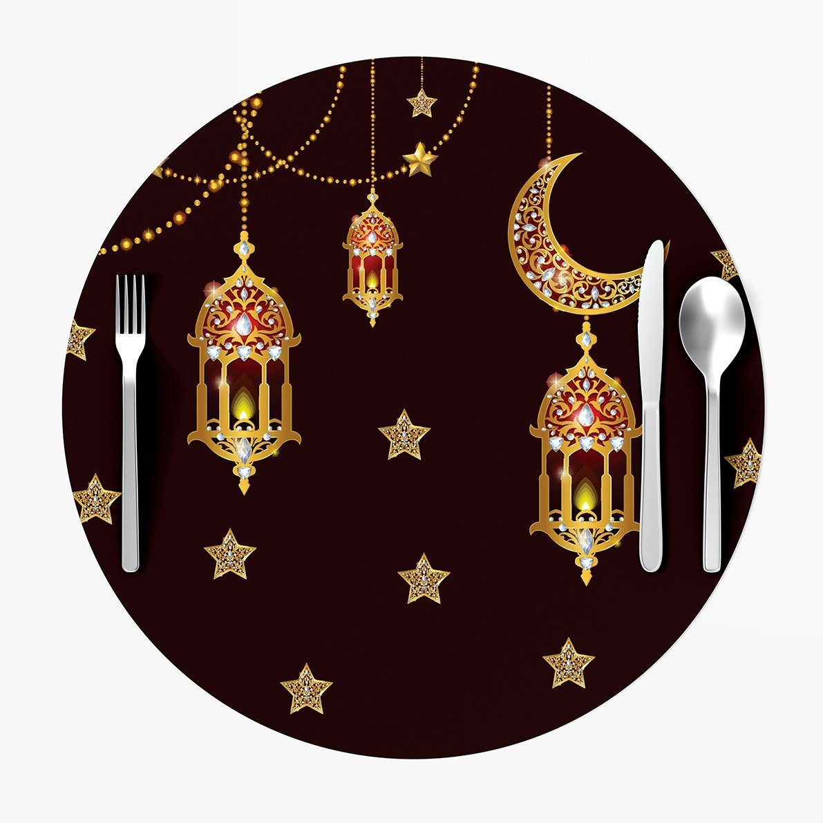 Ramazan Koleksiyonu -Bordo Ay Yıldız Servis Supla 3'lü Set Kumaşı