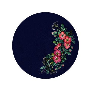 Lacivert Zeminli Pembe Çiçekli Servis Suplası- Supla 3'lü Set