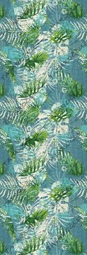 50 cm'lik Runner Mavi Yeşil Yapraklı Dijital Baskılı Kumaş