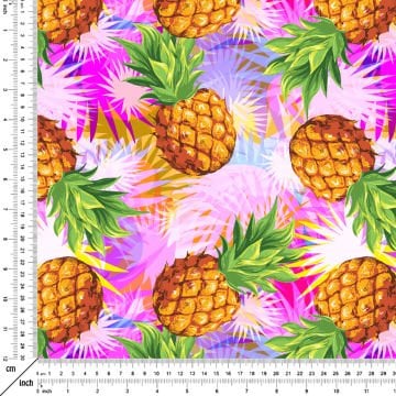 Pembe Efektli Zemin Üzerine Ananas Dijital Baskılı Kumaş