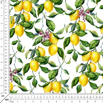 Limon Serisi-Limon Dallı Çiçekli Dijital Baskılı Kumaş