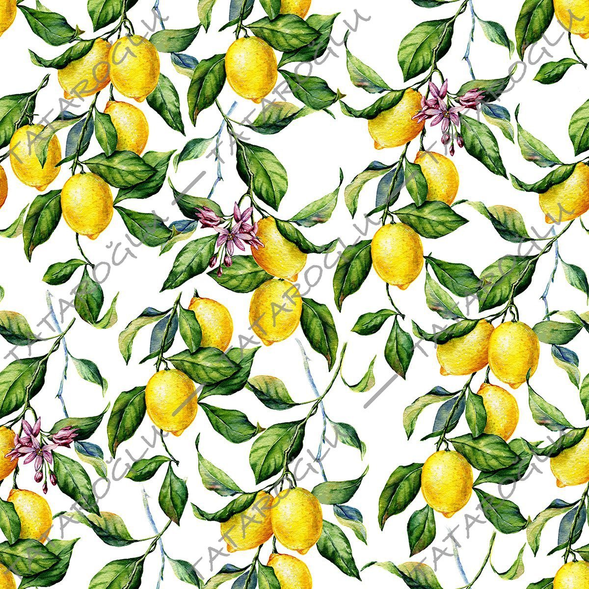 Limon Serisi-Limon Dallı Çiçekli Dijital Baskılı Kumaş