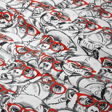 Kırmızı Gözlüklü Sevimli Maymun Desenli Kumaş
