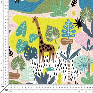 Renkli Orman Hayvanları Desenli Dijital Baskılı Kumaş