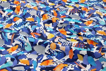 Mavi Turkuaz Turuncu Renkli Geometrik Desenli Dijital Baskılı Kumaş