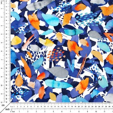 Mavi Turkuaz Turuncu Renkli Geometrik Desenli Dijital Baskılı Kumaş