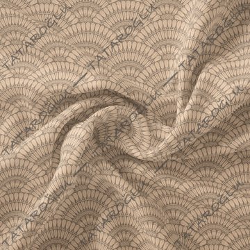 Eskitme Görünümlü Kahve Krem Tonlu Kuş Tüylü Geometrik Kumaş