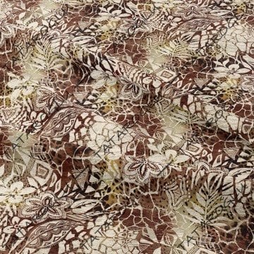 Eskitme Görünümlü Dantel Motifli Çiçekli Yapraklı Kumaş
