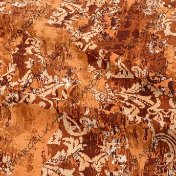 Eskitme Görünümlü Turuncu Tonlu Etnik Desenli Kumaş