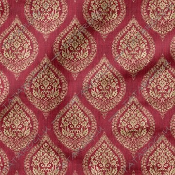 Eskitme Görünümlü Bordo Krem Tonlu Damask Desenli Kumaş