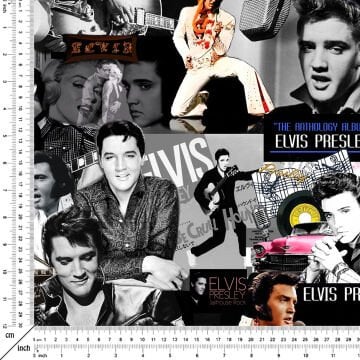 Patchwork Elvis Presley Konser Fotoğrafları Dijital Baskılı Kumaş