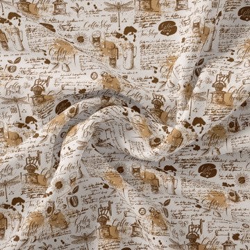 Vintage El Yazılı Efektli zemin üzerinde Kahve Desenli Kumaş