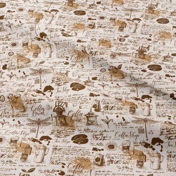 Vintage El Yazılı Efektli zemin üzerinde Kahve Desenli Kumaş