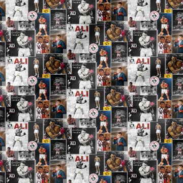 Muhammed Ali Fotoğraflarından Oluşan Patchwork Desenli Kumaş