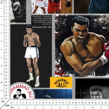 Muhammed Ali Fotoğraflarından Oluşan Patchwork Desenli Kumaş