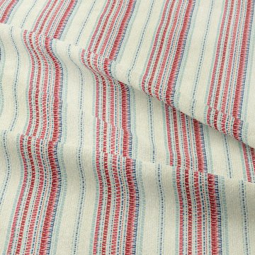 Krem zemin üzerinde Vintage Kırmızı ve Mavi Çizgili Dokuma Efektli Desenli Kumaş