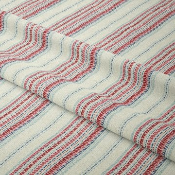 Krem zemin üzerinde Vintage Kırmızı ve Mavi Çizgili Dokuma Efektli Desenli Kumaş