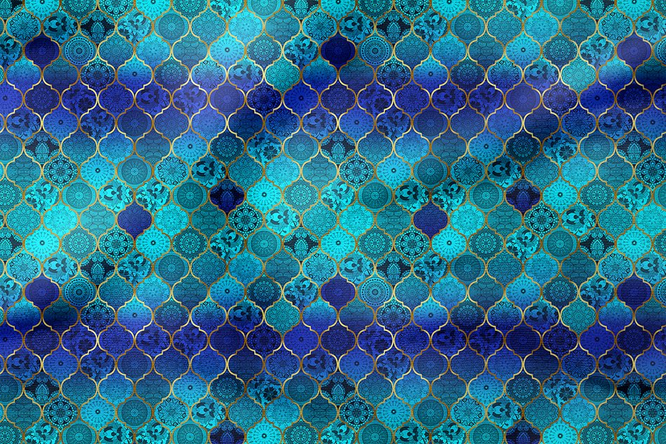 Mavi ve Lacivert Tonlu Moroccan Desenli Kumaş