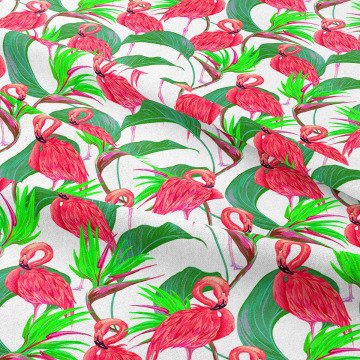 Tropikal Serisi-Fosforlu Flamingo Desenli Kumaş