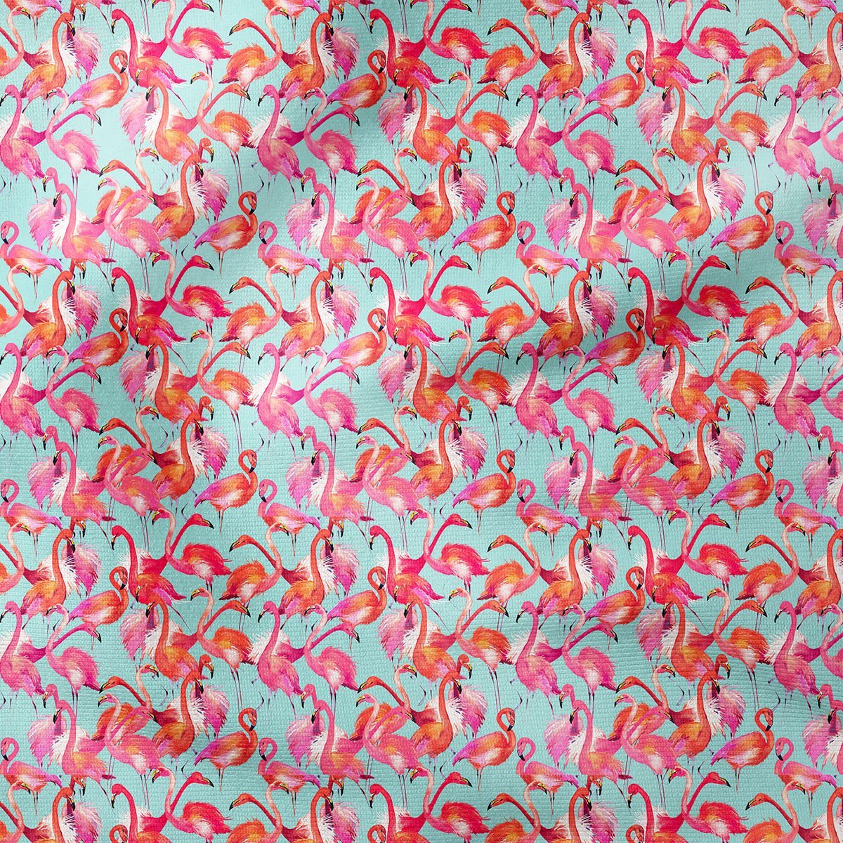 Tropikal Serisi-Suluboya Flamingo Desenli Kumaş
