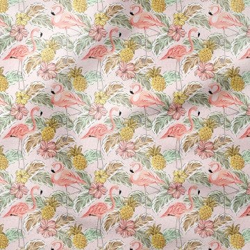 Tropikal Serisi- Flamingo ve Ananas Desenli Kumaş