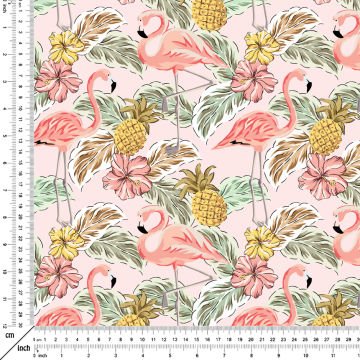 Tropikal Serisi- Flamingo ve Ananas Desenli Kumaş